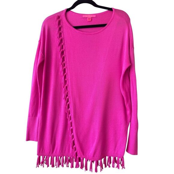 Lilly Pulitzer Women's Fringe Wrap Emberly Pullover Sweater Mandevilla Pink XS - Picture 1 of 6